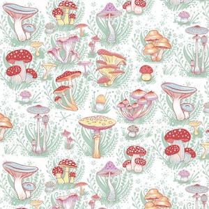 Fat Quarter Nutex Fairy Garden Mushroom Toadstool Grass Design 100% Cotton Fabric