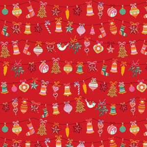 Fat Quarter Thread And Ink Deck The Halls Garlands Bauble Dove 100% Cotton Fabric