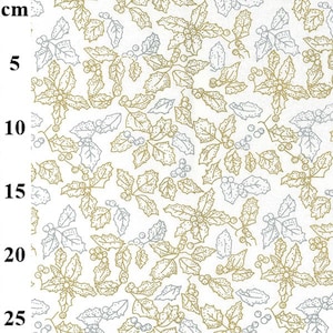 Fat Quarter John Louden White Gold Silver Holly Foil Glitter Print Christmas Blender 100% Cotton Fabric