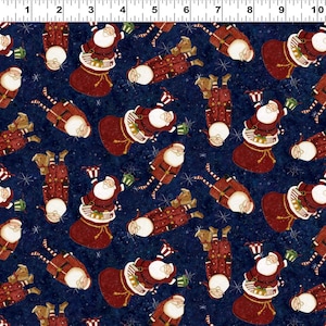 Fat Quarter Clothworks Gingerbread Christmas Traditional Whimsy Santa Presents 100% Cotton Fabric Light Navy