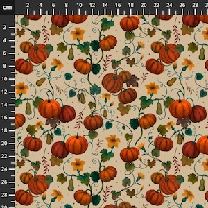 Fat Quarter Blank Harvest Hunt Pumpkin And Squash Vines Halloween 100% Cotton Fabric Cream