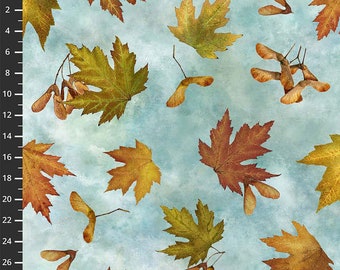 Fat Quarter Northcott Autumn Splendor Stonehenge Leaves Brown Green Blue 100% Cotton Fabric