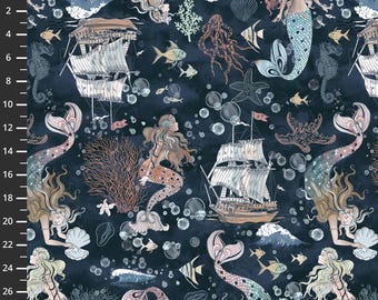 Fat Quarter Windham Ocean Song Ship Siren Mermaid Seahorse 100% Cotton Fabric