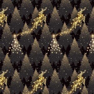 Fat Quarter Blanks Jingle & Mingle Reindeer Woodland Tree Metallic 100% Cotton Fabric