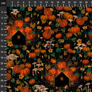 Fat Quarter Blank Harvest Hunt Pumpkin House Silhouettes Halloween 100% Cotton Fabric Black