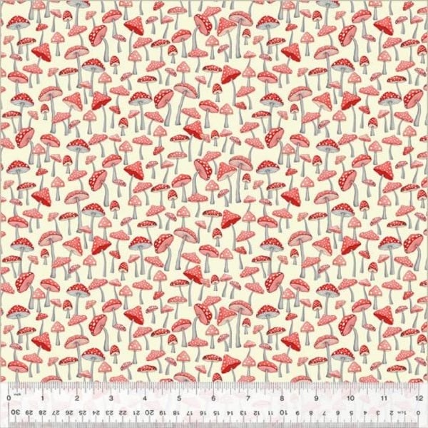 Fat Quarter Windham Enchanted Woods Mushroom Garden Toadstool 100% Cotton Fabric Red