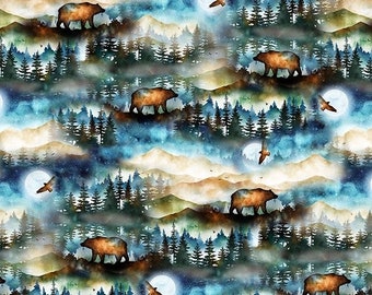 Fat Quarter Hoffman Moonstruck Starry Nights Bear Mountains 100% Cotton Fabric