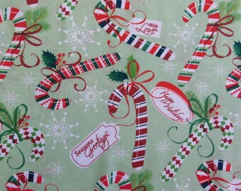 Christmas Candy Canes with Dots Fabric HF2004 12 Yard Large Print NEW Fabric BTHY Black with Silver Highlights