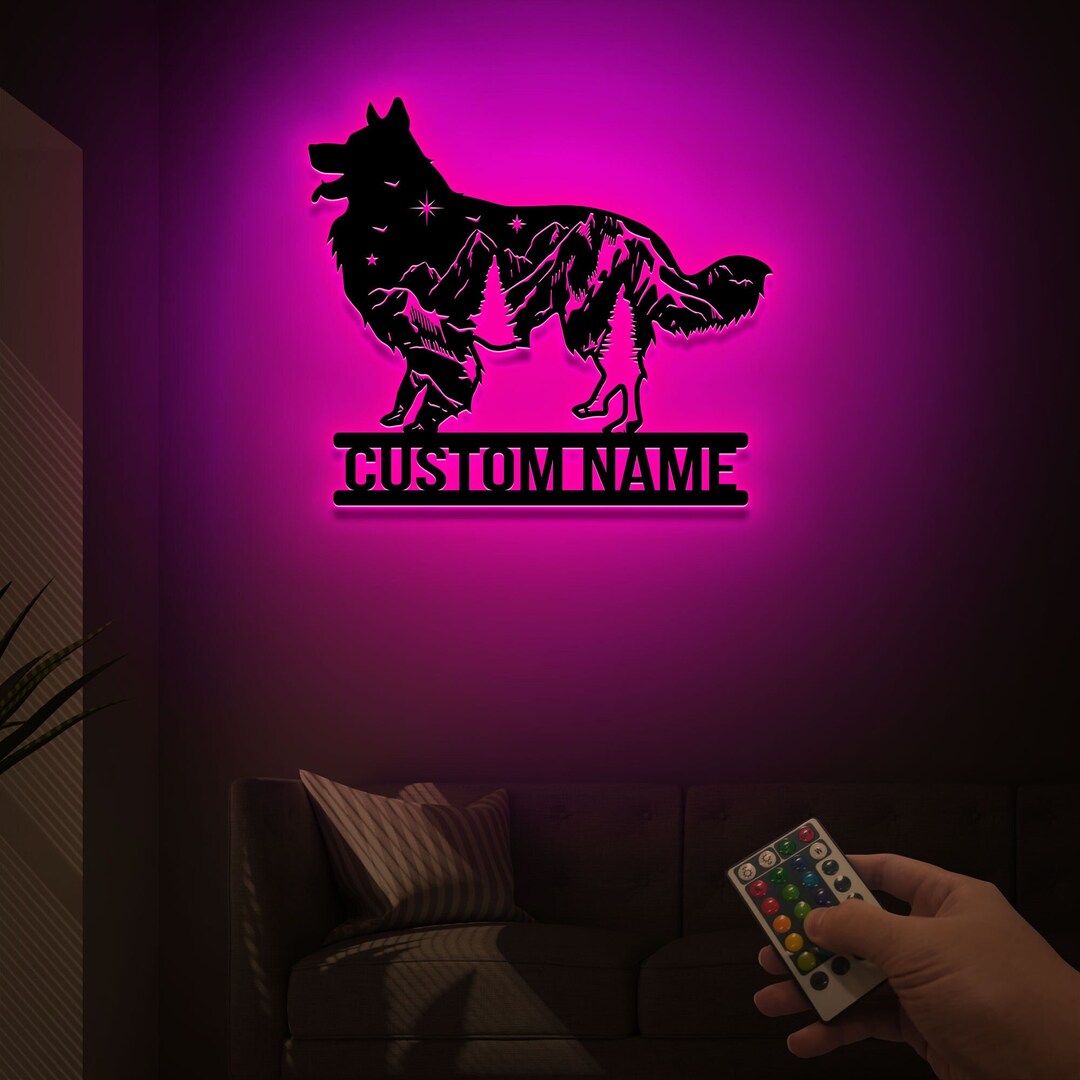 Custom Border Collie Metal Wall With LED Lights Dog Forest Etsy