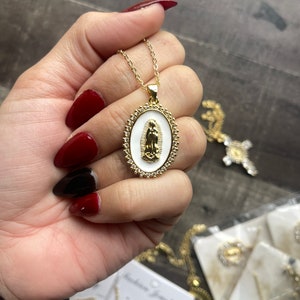 Free Shipping Women&#39;s Virgin Mary White Gold Cross Pendant Necklace Gift Virgen de Guadalupe Gold Present for Girls