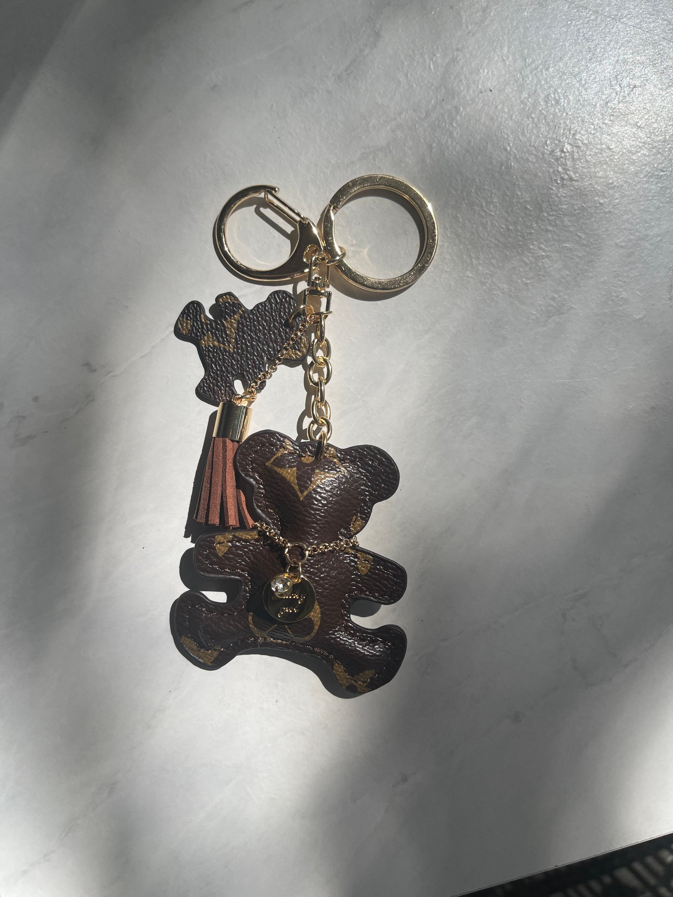 Teddy Bear Shaped Louis Vuitton Style Damier Keychain/Bag Charm (With Strap)