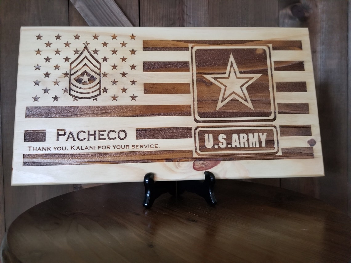 Personalized Army Wooden Flag Army Retirement Gift US Wooden Etsy