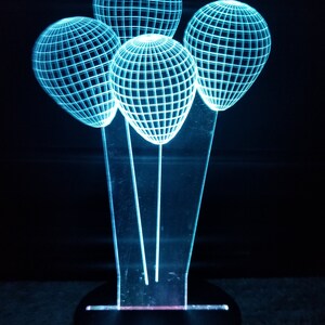 Laser Cut and Laser Engraved LED Light Acrylic Engraved Night Light with LED Base Balloons