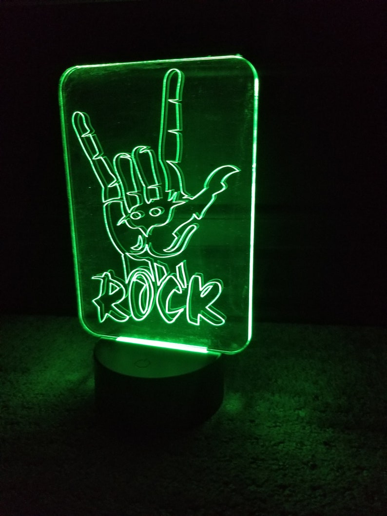 Laser Cut and Laser Engraved LED Light Acrylic Engraved Night Light with LED Base Rock On