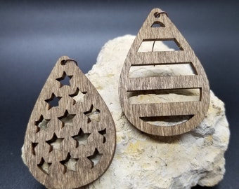 Lightweight wood dangle earrings | handmade earrings | wood earrings | stars and stripes earrings | unique wooden earrings |