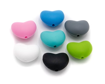 Silicone Bead Heart 20 mm Large Color Choices, BPA Free, Wholesale Silicone Beads, Food Grade Silicone, Loose Beads