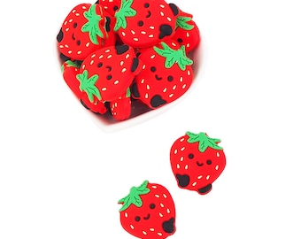 Strawberry Pearls, Strawberries Silicone Beads, Molded Silicone Beads, Motif Pearls with Strawberry