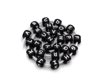 シリコーン文字 10mm 黒、BPA フリー、卸売シリコーンビーズ、食品グレードのシリコーン、ルースビーズ
