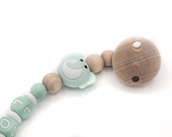 Pacifier chain with your own name elephant handmade customizable in mint