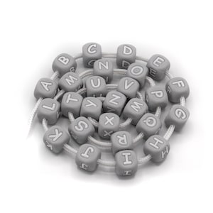 Silkon Letters 10 mm Gris, Libre de BPA, Cuentas de silicona al por mayor, Silicona de grado alimenticio, Cuentas sueltas