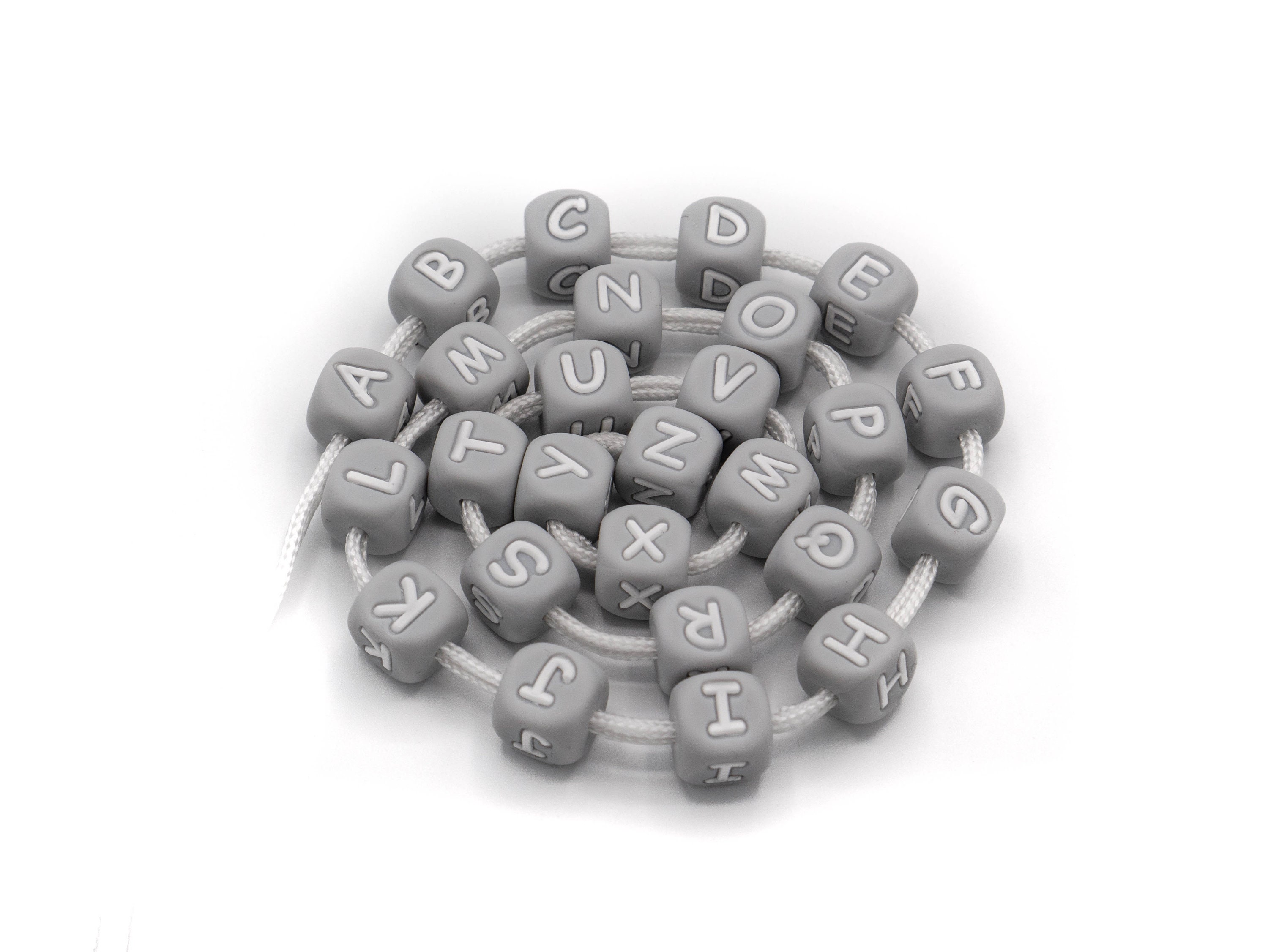 Silkon Letters 10 mm Grey, BPA Free, Wholesale Silicone Beads, Food Grade Silicone, Loose Beads