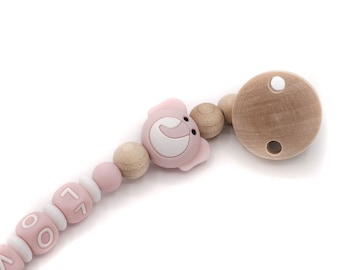 Pacifier chain with your own name elephant handmade customizable in pink