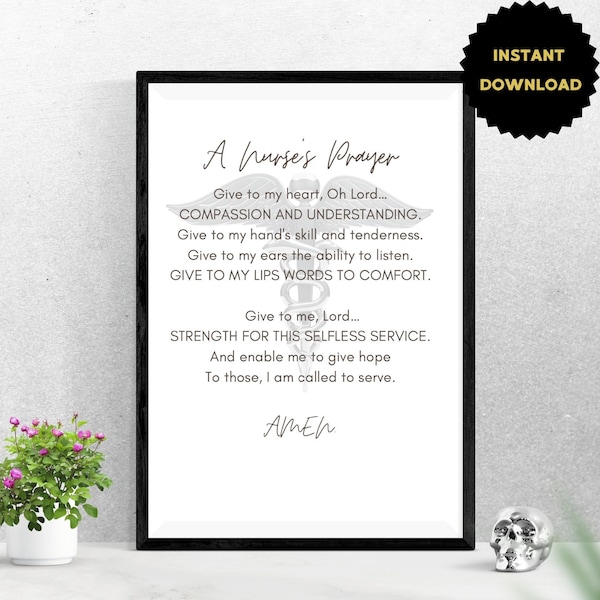 INSTANT DOWNLOAD | A Nurse's Prayer | Nursing Gift | Nurse Prayer Printable | Student Nurse Graduation |