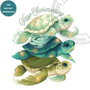 Fortsätt simma havssköldpadda stack glitter PNG sublimeringsdesign digital nedladdning hav inspirerande