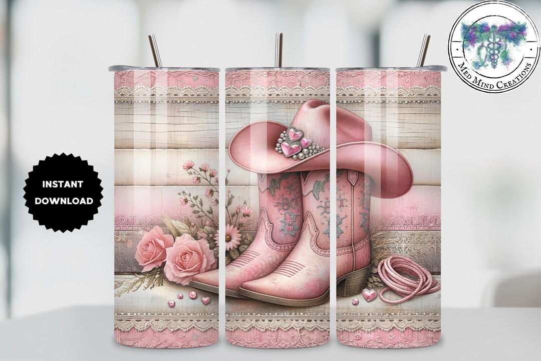 Pink Cowgirl Boots Tumbler Wrap Western Glam 20 Oz Skinny Tumbler ...
