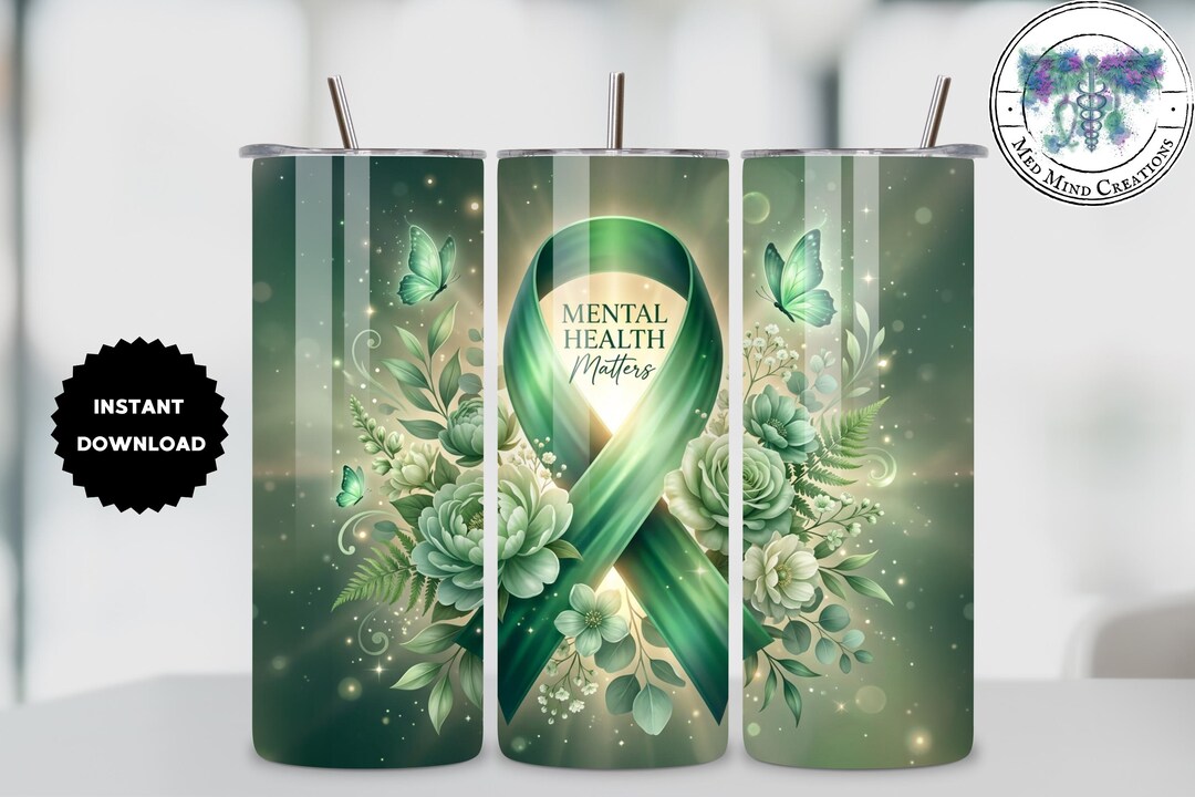 Mental Health Matters Green Awareness Ribbon Floral Support Design 20 ...