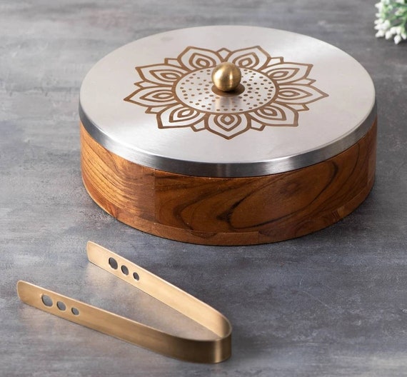 Hand Made Indian Bread Box Wooden Base and Steel Silver Lid Etsy