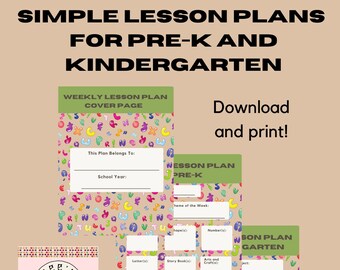 Lesson Plan Template for Home School Pre-K and Kindergarten Teachers; Instant Download for Print and Digital Format