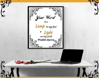 Bundle of 4 Biblical Word Art Prints- Inspirational Home Decor, Psalm 119- Christian Office Wall Art.