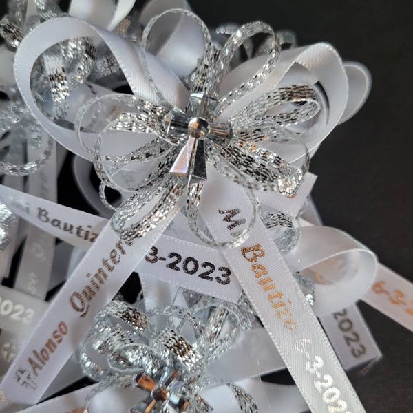 12pcs Satin Ribbons Personalized Baptism Bow made it ribbons // bautizo//Baby Shower// Nuestra Boda