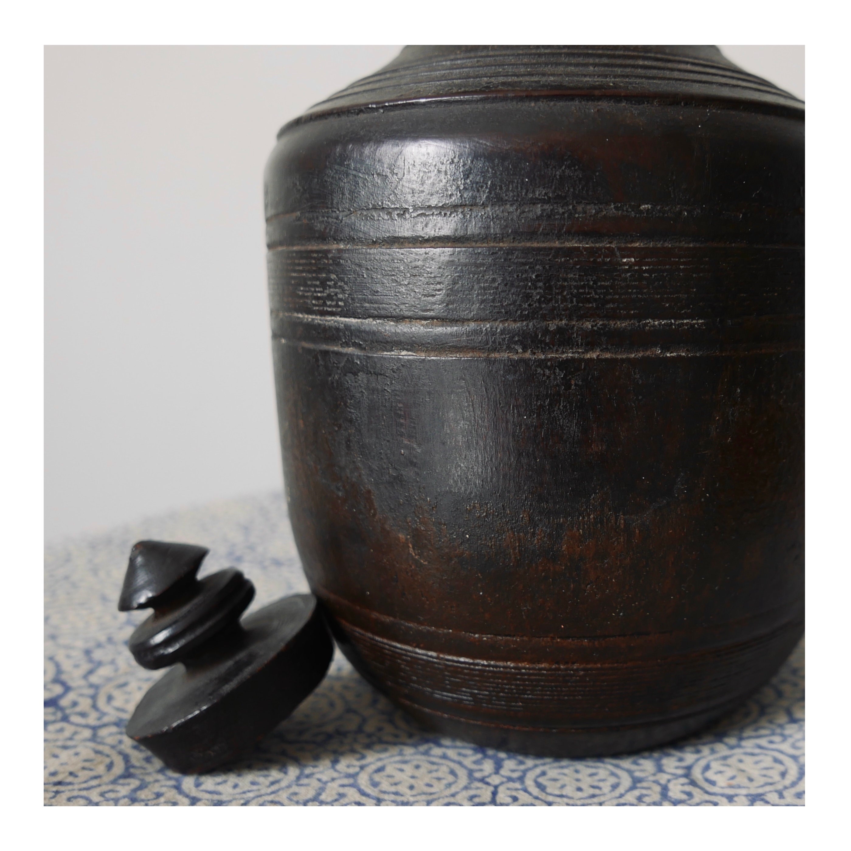 Vintage handcarved wood storage vase with lid Etsy