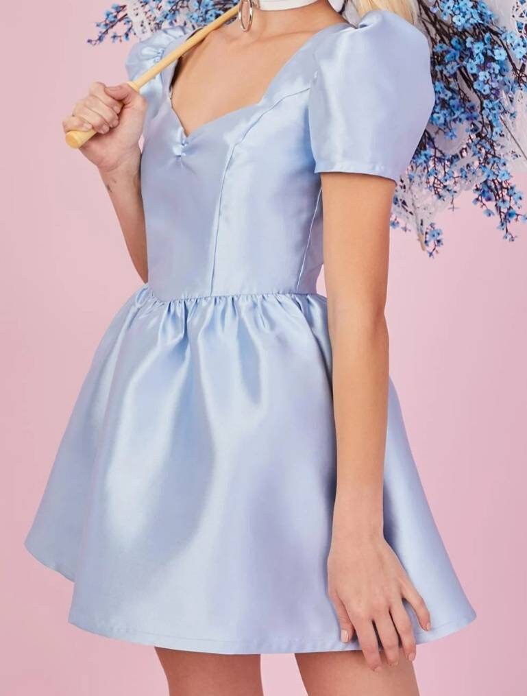 Puff sleeve princess satin plus sized dress | Etsy