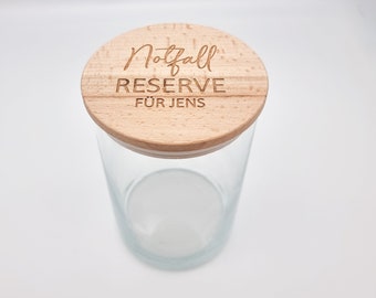 Personalisiertes Vorratsglas "Notfall Reserve" & Name |  Geschenk für Lehrer, Dankeschön Geschenk, Abschiedsgeschenk, Vorratsglas Erzieher