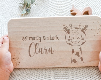 Holzbrettchen "Giraffe" personalisiert, Geschenk Geburt, Taufgeschenk, Baby, Wunschmanufaktur, Taufe, Geburt, Baby, Giraffe