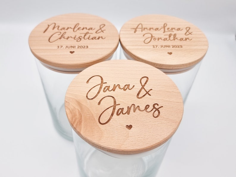 Personalisiertes Vorratsglas Zwei Namen Datum Personalisiertes Hochzeitsgeschenk, Einweihungsgeschenk, Geschenk für Paare Bild 3