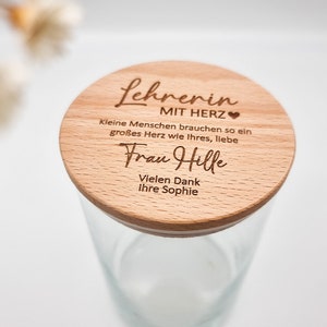 Geschenk-Glas, Lehrerin mit Herz - Personalisiertes Geschenk für Erzieher, Dankeschön Geschenk für Lehrer, Abschiedsgeschenk, Abschied Kita