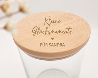 Personalisiertes Vorratsglas "Kleine Glücksmomente" + Name |  Geschenk, um Danke zu sagen, Geschenk für Erzieher, Lehrer, Mama, Trauzeugin