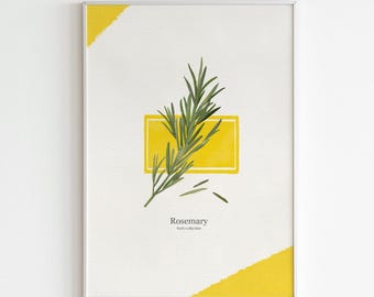 Rosmarinörttryck, botanisk rosmarinväggkonst, utskrivbar köksörtdekor, inflyttningspresent till henne