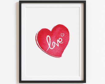 Abstract Heart Print, Watercolor Love Wall Art, Romantic Printable Decor, Gift for Her