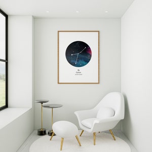 Kreeft dierenriem sterrenbeeld-Ster kaart, Gepersonaliseerde ster, Instant Afdrukbare Aquarel kunst aan de muur