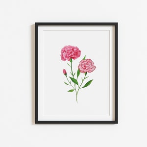 Sofort druckbare Aquarell Nelke Blume Wandkunst / Floral Digitaler Download