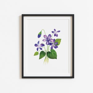 Arte de parede de flor violeta em aquarela para impressão instantânea