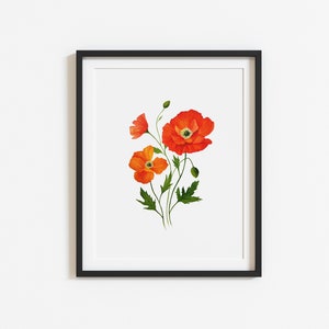 Instant Printable Watercolor Poppy Flower Wall art / Floral Digital download