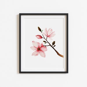 Impression instantanée d&#39;art mural fleur de magnolia aquarelle imprimable / téléchargement numérique floral