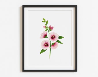 Alcea Flower, Hollyhock Flower Wall art Printable Watercolor