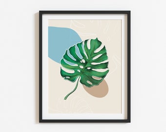 Boho style Monstera Wall art Instant Printable Watercolor